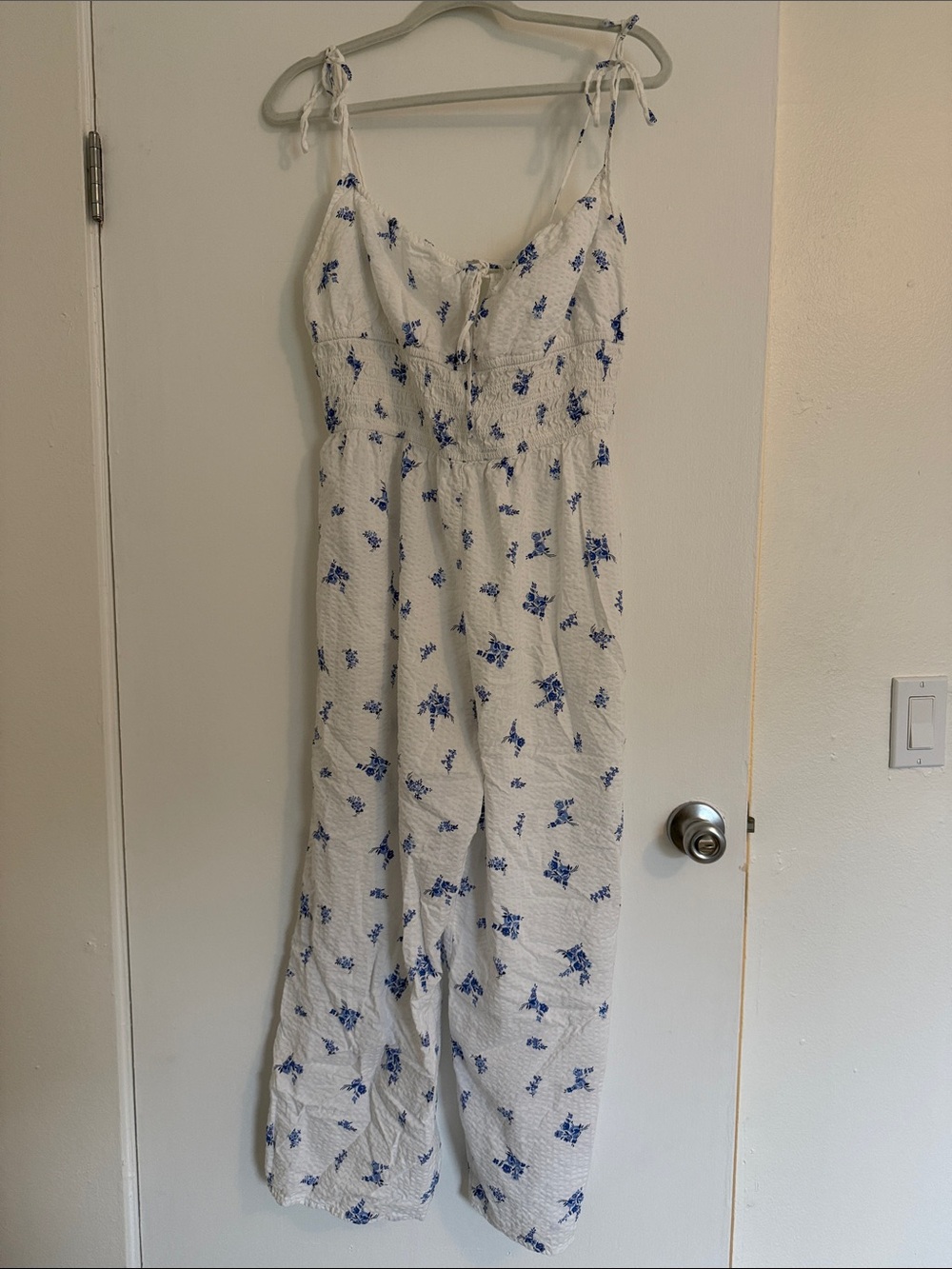 H&M White Jumpsuit with Blue Floral Print